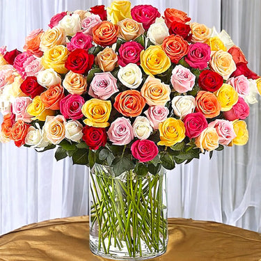 Mixed Roses in Glass Vase